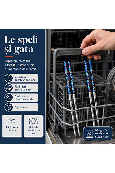 LUDORA Bete chinezesti, pentru mancare, din inox, set de 2, LUDORA®,, rezistente la spalare, anti-alunecare