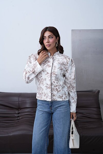 Julidress Patterned Bomber Jacket with Hook Closure Detail