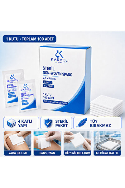 Genel Markalar Karvel Medikal Steril Emici Kompres Gazlı Bez 7,5×7,5 cm 100 A...