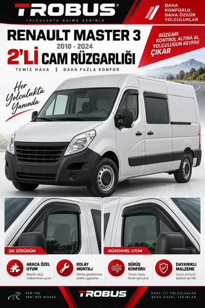 TROBUS Renault Master 3 (2010-2024) Standart Cam Rüzgarlığı 2'lü
