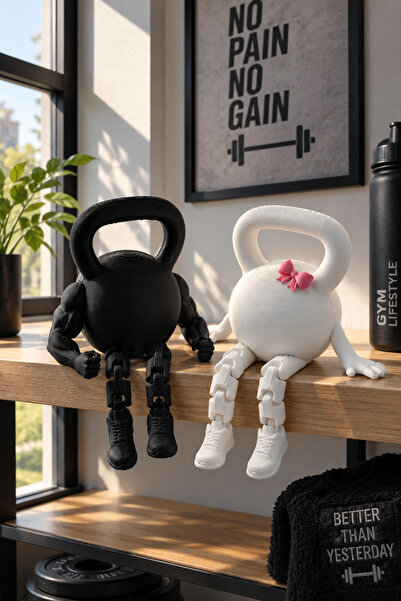 Kettlebell Sporcu Çift Figürlü Dekoratif Biblo