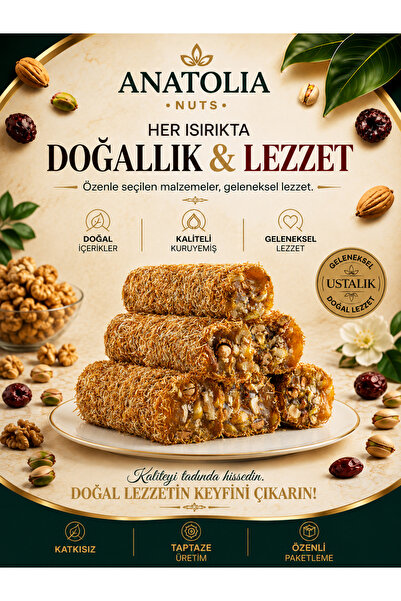 Kadayıf Kaplamalı Karışık Kuruyemişli Fitil Lokum Premium Hediyelik 500gr