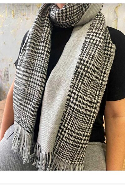 Betülce “Kadın Kışlık Ekoseli Yünlü Şal - Çift Taraflı Omuz Şalı / Oversize Battaniye Şal 70x190cm” bej