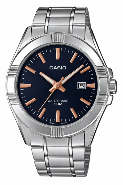 Casio ساعة يد رجالية بلون فضي للرجال بميناء وردي وردي وسوار أسود