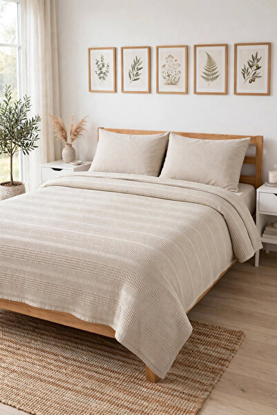 evdehome %100 Pamuk Dual Çift Kişilik Pike Takımı | 200x230 Pike + 160x200 La...
