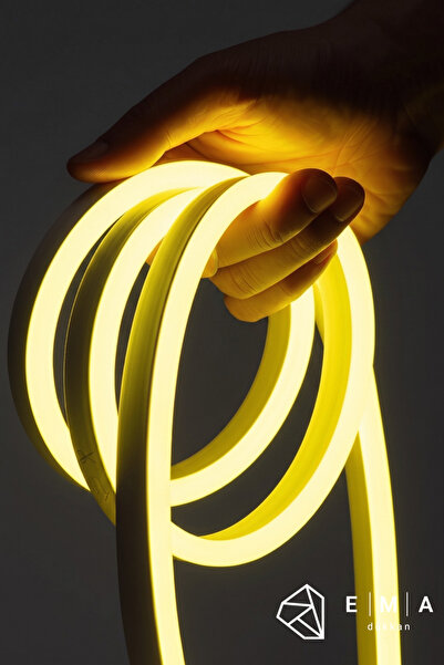 Ema Dükkan 12 Volt 3 Metre Limon Sarı Neon Led Işık Prize Takılmaya Hazır Değ...
