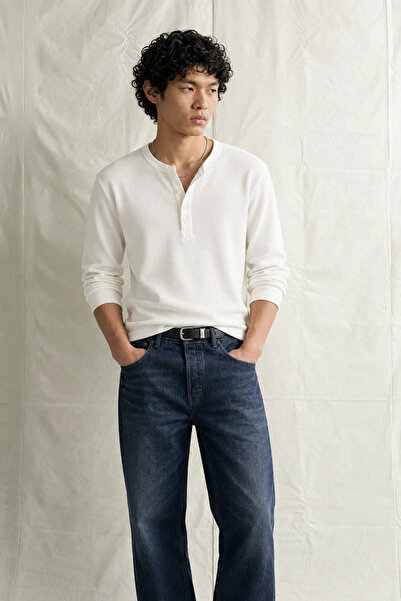 no7man Shale - White - Crew Neck Long Sleeve - 100% Cotton - Collar Buttoned ...