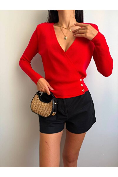 Puella Cardigan de damă cu nasturi laterali, guler dublu, tricotaj moale, ela...