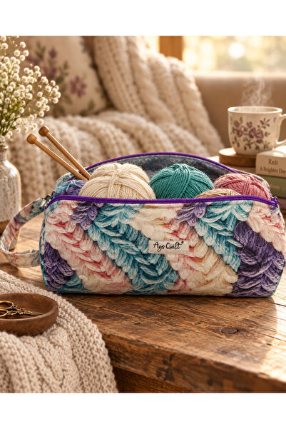 Ays Quilt Örgü Çantası - Dikiş El İşi Taşıma Çantası ve Yün Organizer