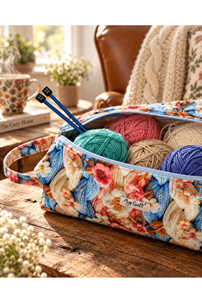Ays Quilt Örgü Çantası - Dikiş El İşi Taşıma Çantası ve Yün Organizer