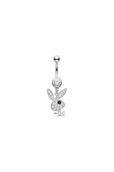 Siya Silver Zirkon Taşlı Çelik Sallantılı Playboy Tavşan Göbek Piercingi - 4 cm