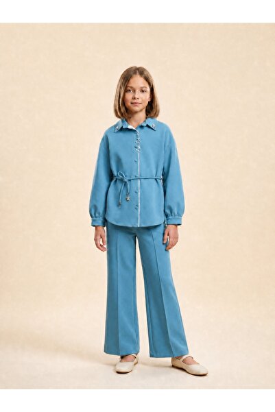 damasquino Stylish Girl's Set in Petro Blue