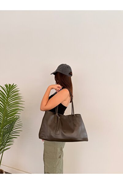 emelimin Women's Khaki Green Large Volume Faux Leather Shoulder and Shoulder ...