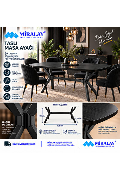 MİRALAY Metal Taslı Masa Ayağı - Siyah