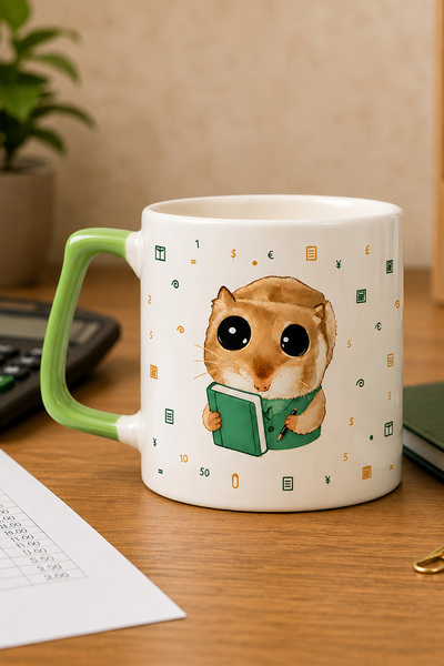 Kırtasiye Ofisi Sad Üzgün Hamster Kravatsız Muhasebeci Baskılı Yeşil Kulplu P...
