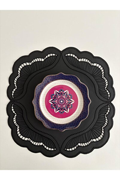 Denef Home Siena - Deri Delik İşi Amerikan Servis Siyah - 39x39 cm 1 Adet