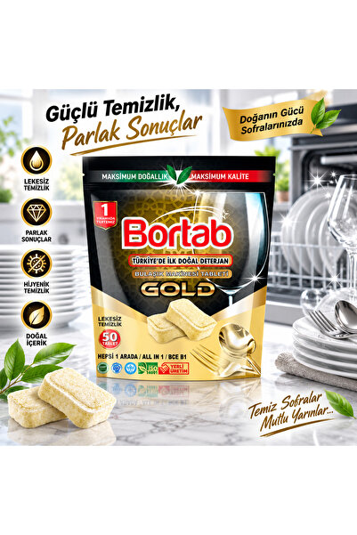 Bortab Bulaşık Makinesi Deterjanı yağı kiri söker atar 50 Tablet 50 Yıkama do...