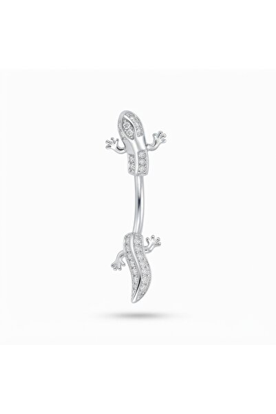 Siya Silver Zirkon Taşlı Kertenkele Figürlü Çelik Göbek Piercingi - 3,5 cm