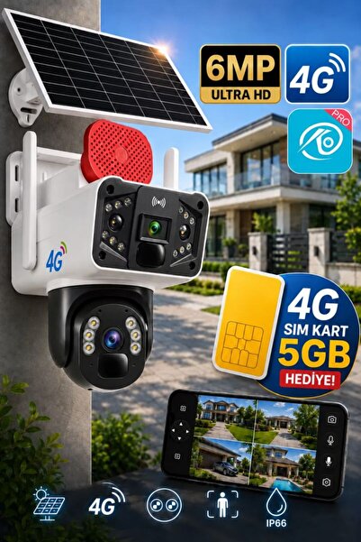 O-KAM 3915 4G 6MP Dual Lens Güneş Panelli Solar Sirenli Güvenlik Kamerası Tur...