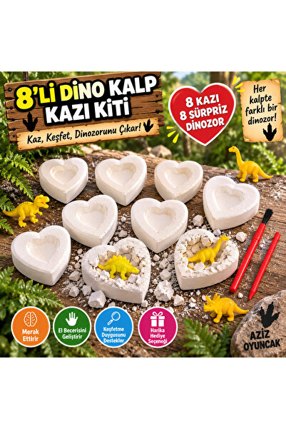 AZİZ OYUNCAK 💛 💛   Heart-Shaped 8-Piece Dinosaur Excavation Toy Activity Se...
