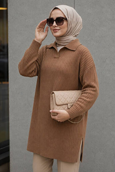 N.S NEVA STYLE Ribbed Biscuit Hijab Knitwear Tunic 65903Bs