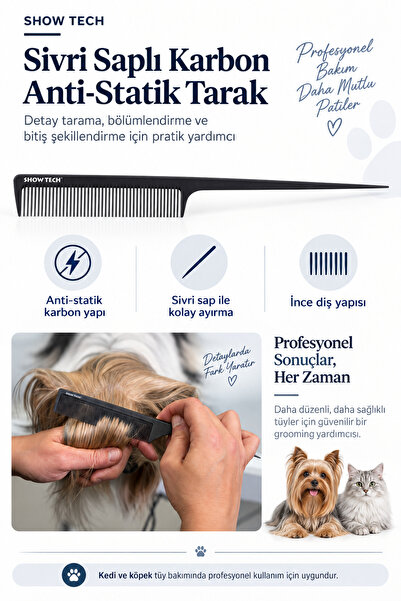 Showtech Sivri Saplı Karbon Anti-Statik Kedi Köpek Örgü Tarağı