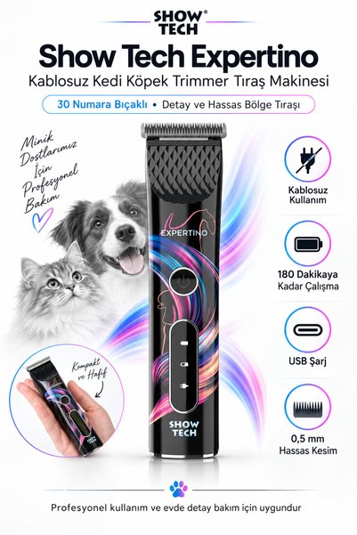 Showtech Expertino Şarjlı Kedi Köpek Pati Altı ve Hijyen Tıraş Makinesi