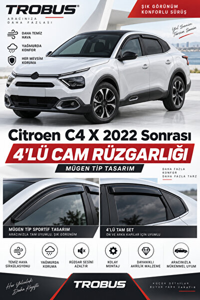 TROBUS Citroen e C4 X %100 EV 2022 ve Sonrası Mügen Cam Rüzgarlığı 4'lü Takım