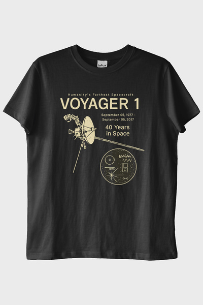 Genel Markalar Uzay Keşfi Temalı Retro Voyager 1 Bilim Siyah Tişörtü