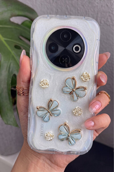 Rivor Tecno Spark 30C Uyumlu Kılıf Kamera Korumalı Kelebek Ve Çiçek Kabartmal...