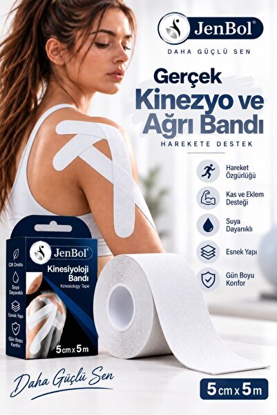 Jenbol Kinezyo Sporcu Bandı Ağrı Bandı 5 Metre X 5 Cm Beyaz