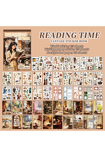 Choice WHITE 50sheets/book Retro Material Sticker Book Character Pattern Stic...
