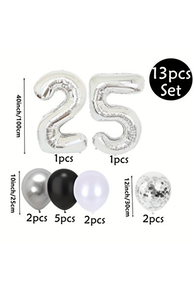 Choice Other silver 25 set 13pcs Large 40inch Number 25 Balloons Silver Confe...