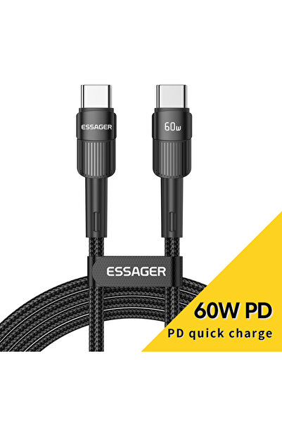 essager 0.5m 60W Black 0.5m 60W USB Type C To USB C Cable USB-C PD Fast Charg...