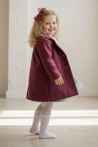 Minigimin Cicileri My Little One's 4-Piece Set with Floral Embroidery Dress and Cashmere Jacket - Burgundy