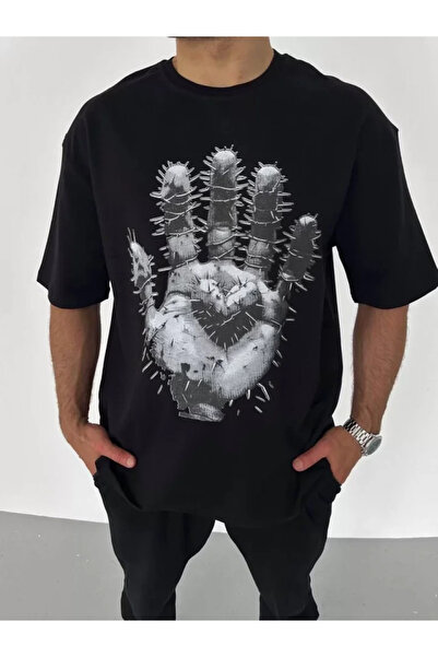 Wear Up Unisex Crew Neck Printed Oversize T-Shirt - Black