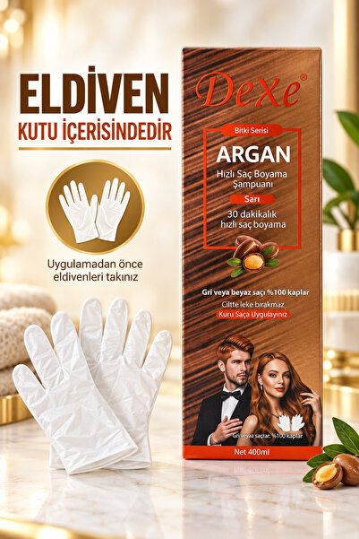 Dexe Argan Özlü Sarı Saç Boyama Şampuanı 420 ml – 30 Dakikada %100 Beyaz Kapatma