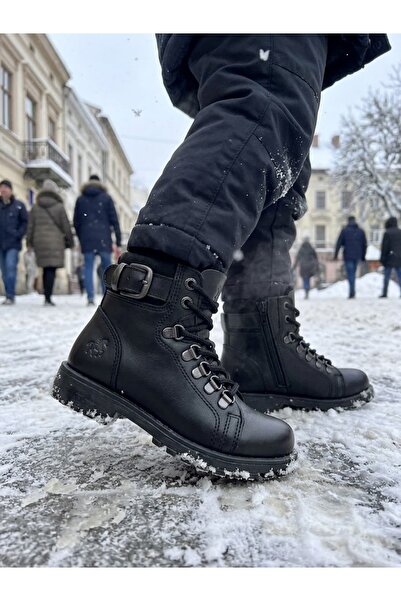 nuh kids Cizme ortopedice negre din piele naturală, cu șireturi și fermoar, p...