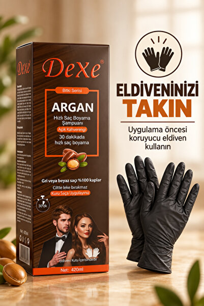 Dexe Argan Özlü Açık Kahverengi Saç Boyama Şampuanı 420 ml – 30 Dakikada %100 Beyaz Kapatma