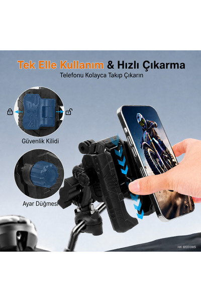 MECHRIG 9-16 mm BORU ÇAPI UYUMLU MOTOSİKLET DİKİZ AYNASI TELEFON TUTUCU