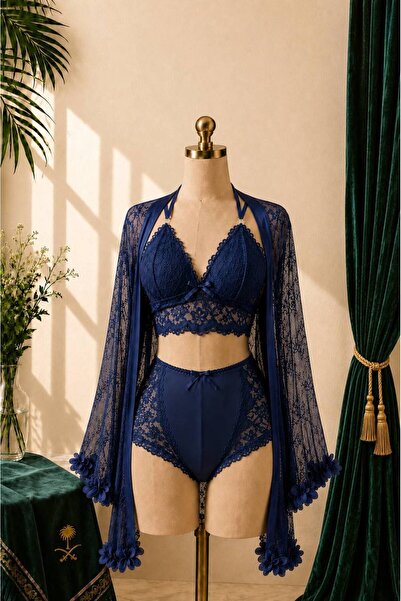Generic Brand Women's Simple Lace Decoration 3 Pieces Pajamas Sets