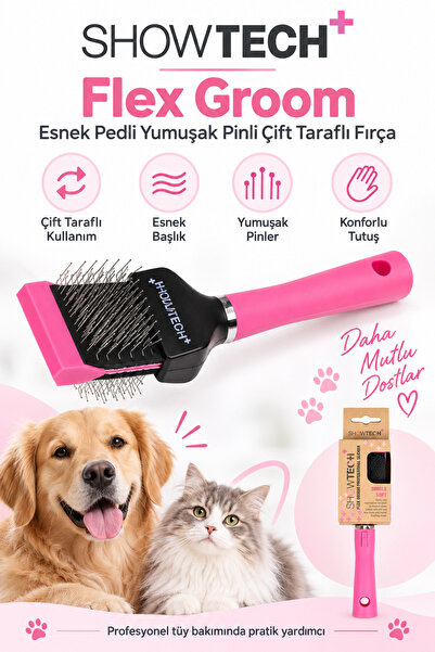Showtech Flex Groom Esnek Pedli Yumuşak Pinli Çift Taraflı Fırça Pembe