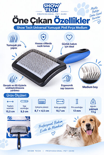 Showtech Universal Soft Pin Cat Dog Sensitive Grooming Brush Medium Size