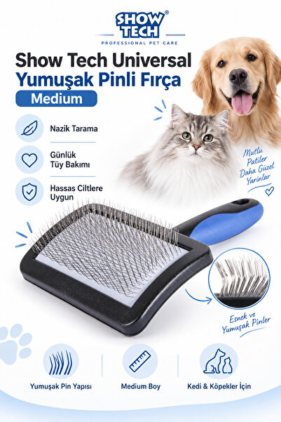 Showtech Universal Yumuşak Pinli Kedi Köpek Hassas Tarama Fırçası Orta Boy