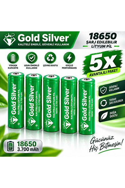 farissu Gold Silver 18650 El Feneri ve Kafa Lambası İçin Şarj Edilebilir Li-i...