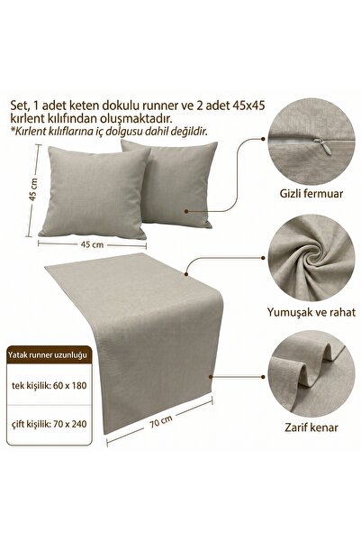 Pyramid Home Double Grey Linen Runner & Throw Pillow Cover - Lined Linen Fabric