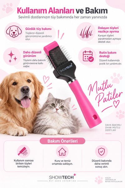 Showtech Flex Groom Flexible Padded Soft Pin Double-Sided Brush Pink