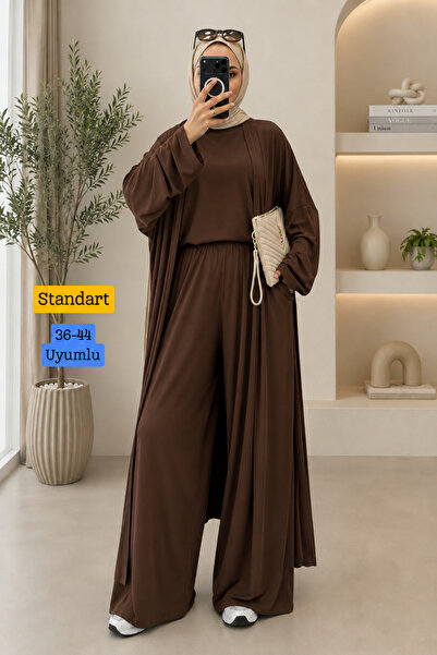 Balenbi Women's Combed Cotton Long Cardigan Blouse Wide Leg Pants Abaya Set B...