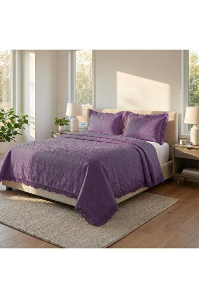 Finezza Tulip Polyester Cotton Chenille Plum Bedspread Double. 3 Pieces-1447