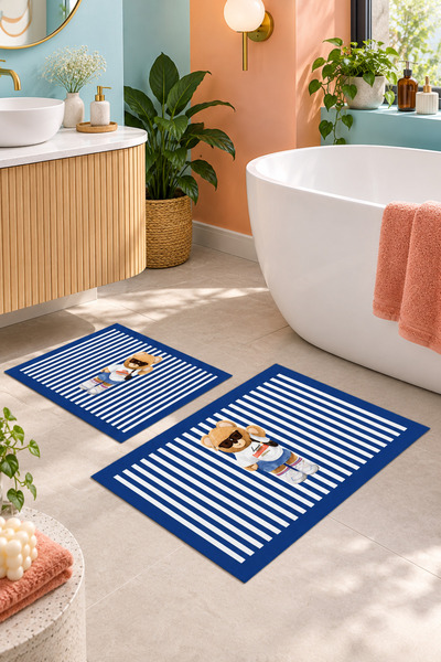 Evmila Teddy Bear Patterned Set of 2 Non-Slip Bath Mats